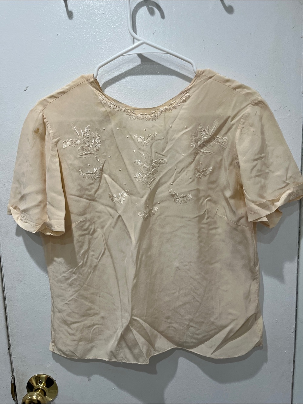 Women's Cream Short-Sleeve Embroidered Blouse